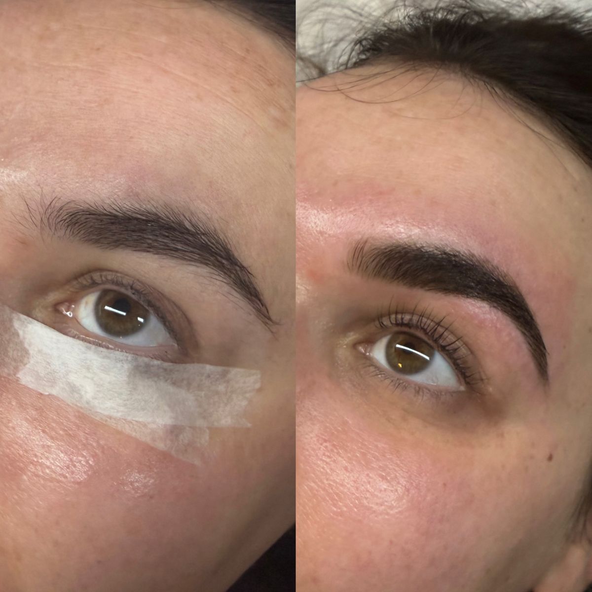 Before and after brow lamination and tint